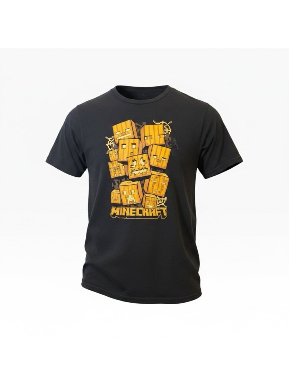 Minecraft Boys’ Black T-Shirt – Mojang – Pumpkin Block Graphic – Size Medium
